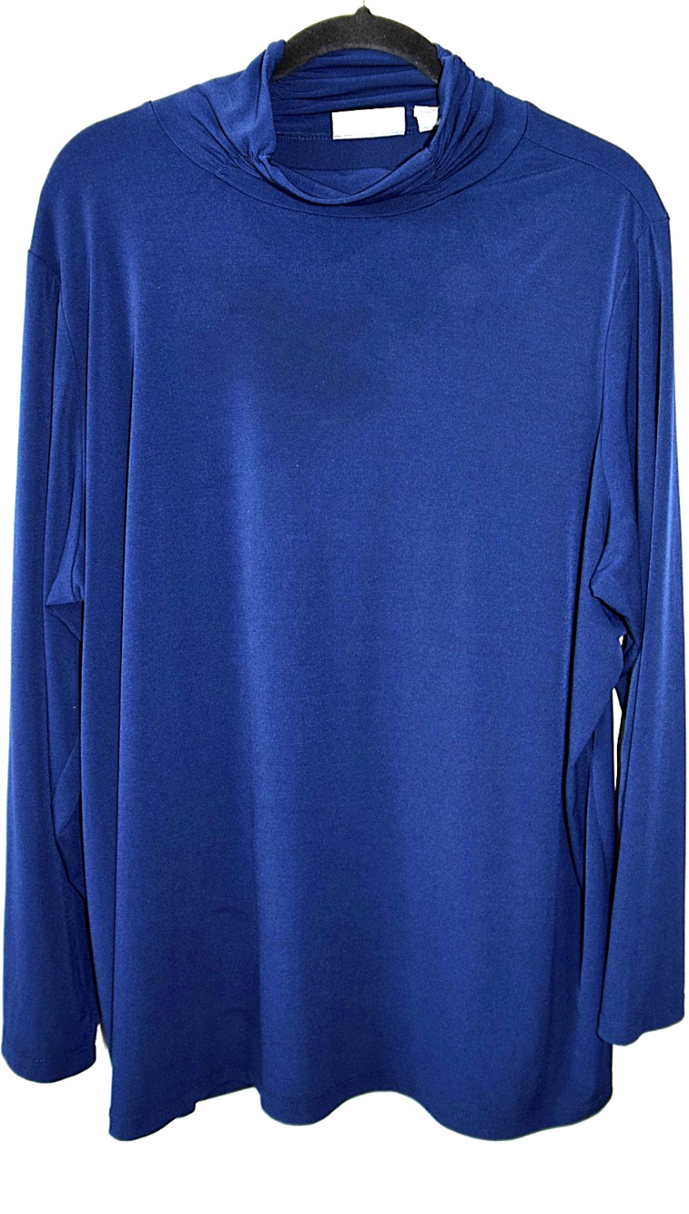 SUSAN GRAVER LIQUID KNIT NAVY STRETCH RUCHED TURTLENECK L/S TOP TUNIC SIZE 2X